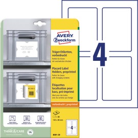 AVERY Zweckform Art. 8001-20 Carrier Labels (80 Label Holders, 120 x 80 mm, Can be Glued with All Labels as Often as Required without Residue, for Shelves, Boxes, Containers in Warehouse and