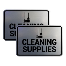 Signs ByLITA Classic Framed Cleaning Supplies Sign (Brushed Silver) - Small 2 Pack