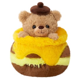 FunBase Teddy Bear with Honey Pot Stuffed Animal, Yellow & Brown Bear Plush Toy -Birthday Gift Cute Bear Plush Toys for Kids & Adults,10 Inch