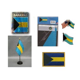 JumpingLight Bahamas Heritage Flag Set (3x5 Flag, Decal, Lapel Pins, Desk Flag & Patch) - Quality Flags