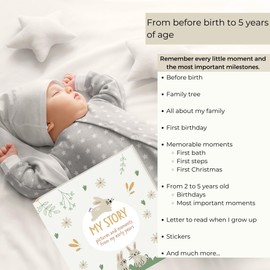 HuBorns - Baby Memory Book & Baby Record Book - 50+ Pages and Stickers Baby Book Memory - New Baby Gifts & Baby Essentials for Newborn - Baby Journal from Birth to 5 Years