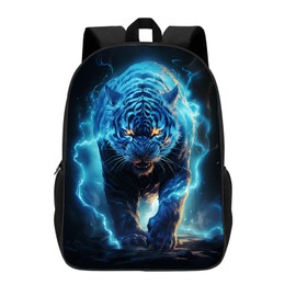 MAMINA Tiger Backpack Cool Blue Lightning Tiger School Backpack, Tiger Animal Print School Bag for Kids Boys Girls, 17 Inch Elementary Middle High School Backpack, Lightweight Travel Laptop Backpack