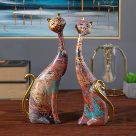 BGTODO Resin Cat Statues Sculptures, Set of 2, European-Style Design