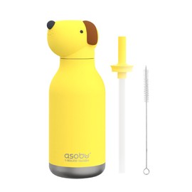 asobu Bestie Bottle Insulated Stainless Steel Water Bottle with Detachable Soft Animal Head Fun Drinking For Kids and Teens16 Ounce with Flexible Reusable Straw (Dog)
