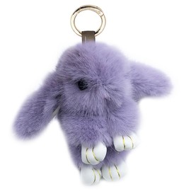 Xsclpomddy Mini Plush Rabbit Keyring Plush Bunny Keyring Pom Poms Bag Pendant Handbag Car Key Decoration, Light purple
