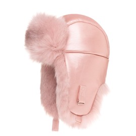Futrzane Trapper hat made of leather, aviator hat, women's Russian hat, Ushanka, Pink - Pink Siberian