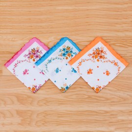HOULIFE Women's Flower Handkerchiefs Pure Cotton Handkerchiefs 3 Colours for Everyday Use 6/12 Pieces 30x30cm Christmas Gifts - 30x30cm