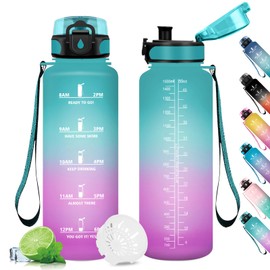 Water Bottle 1.5 L, Sports Water Bottle with Filter, Motivational Water Bottle with Time Marking, Leak-Proof, Water Bottle for Fitness, Camping, Bike, Outdoor, Adults