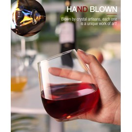 OJA Stemless Wine Glasses Set of 4-17oz, Hand Blown Crystal Red White Wine Glasses - Ideal for Christmas and Special Days, Wine Tasting Gifts for Both Men and Women