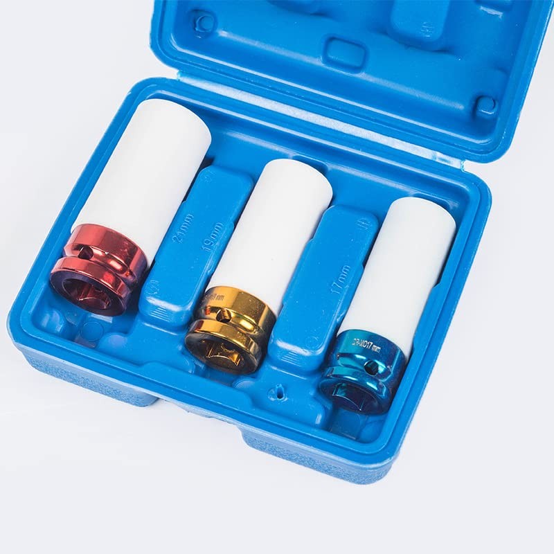 3pc Alloy Wheel Deep Impact Nut Socket Set 17, 19,