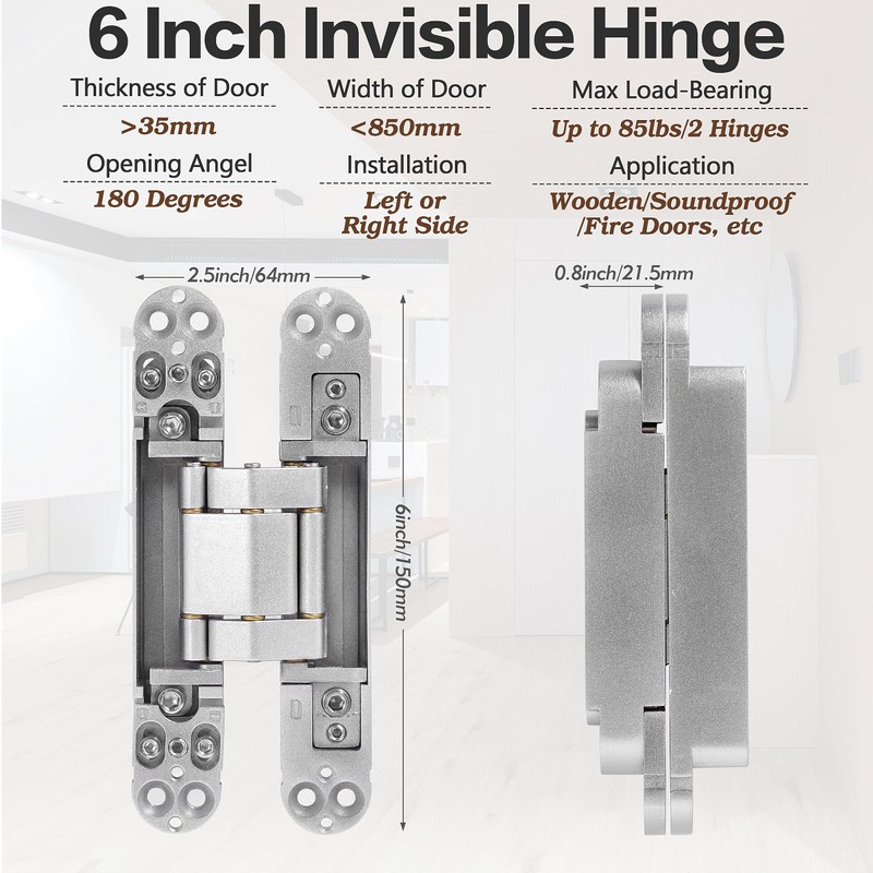 Onedaful 2 Kits 6 inch Stainless Steel Hidden Door Hinges