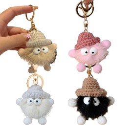 Ceeyoll Pack of 4 Key Chains Plush, Soft Plush Key Ring Ornament for Lanyard, Backpack, Key Fob Decoration, Gift Key Fob Children, Backpack Decorations Car Keychain, Beige, black, pink, milk tea