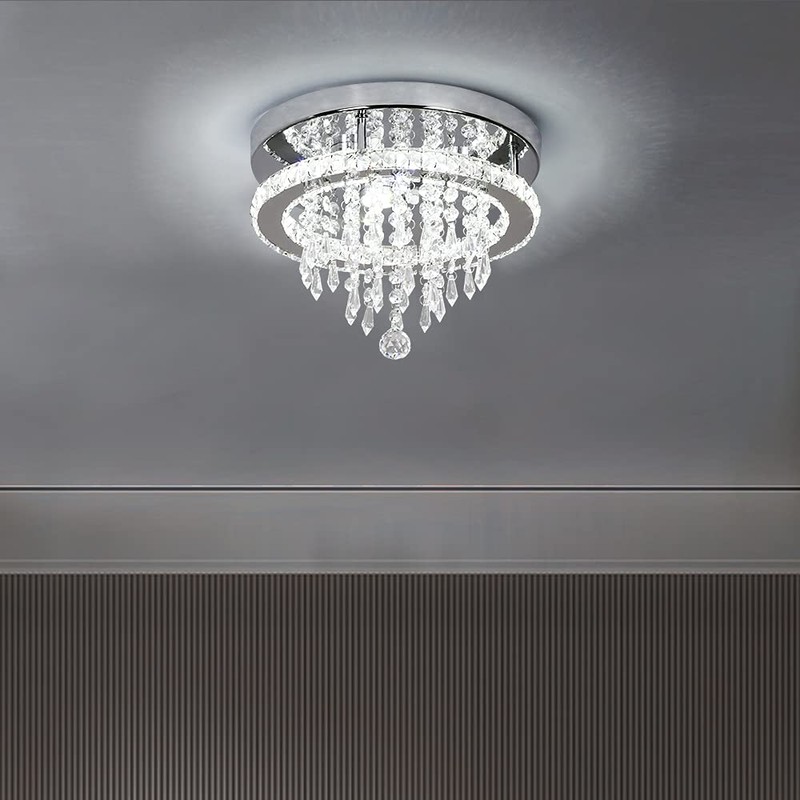 Deckrico Modern K9 Crystal Chandelier 3 LED Lights Stainless Steel