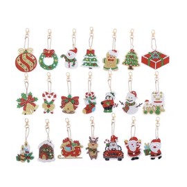 Syntego 5D DIY Assorted Diamond Art Keyrings by Number Embroidery Rhinestone Craft Keychain, Gifts, Phone, Bag, (21pc Christmas)