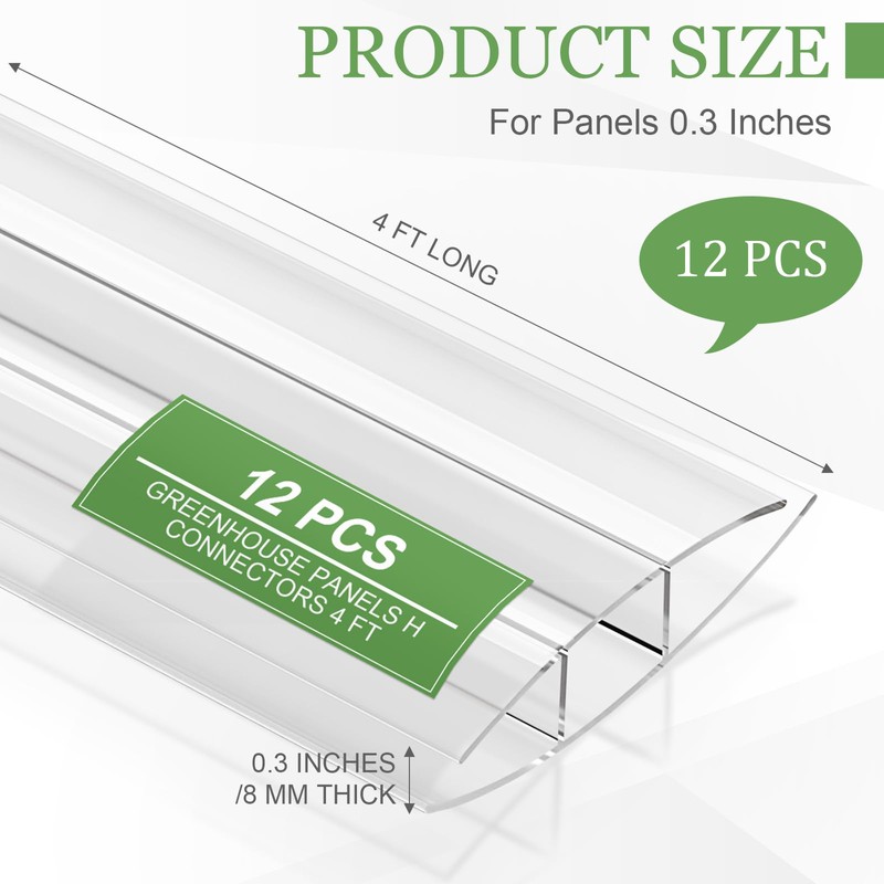 Tandefio 12 Pcs 4 ft Polycarbonate Greenhouse Panels H Connectors