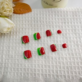 24Pcs Summer Press Toenails with Watermelon Designs Glossy Acrylic Fake Toe Nails Reusable False Toenails Full Cover Stick on Toe Nails for Women Girls Summer Nail Art Decoration