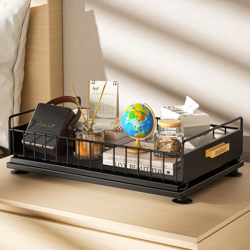HOMEAILIE Under Sink Organizer, Single Tier Metal Pull Out Sliding