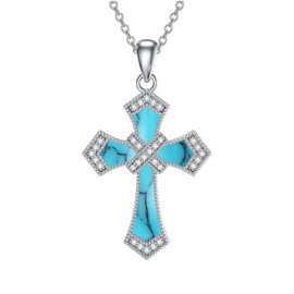 MEIDERBO Cross Necklace for Women 925 Sterling Silver Turquoise Cross Pendant Necklace Cross Jewelry Gifts for Mom Her Wife