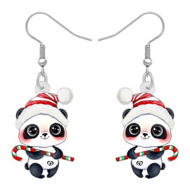 YINYA Acrylic Cute Christmas Hat Panda Earrings Dangle Drop Anime Bear Animals Jewelry for Women Gifts Charms Decor (Candy Cane Panda)