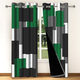 Pnylzzyxh Green and Black Blackout Curtains 84 Inches Length 2 Panels Bedroom Window Drapes Modern Abstract Geometric Living Room Window Curtains Grommet Thermal Insulated 42x84