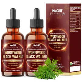 NUQIIT 10in1 Wormwood Liquid Drops with Wormwood, Black Walnut, Whole Cloves, Berberine, Milk Thistle, Turmeric, Ginger, Milk Thistle and More - Support Digestive, Immune - 2 Pack (60ml Total) for 60Days.