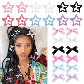 24-piece hairpin set, Mini Bow clip, Star Hair clip,Y2K Kawaii Bow Hair accessory, Solid Color Alligator hair clip, little headband for girls and women (Bluish violet)