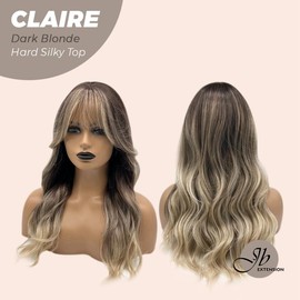 JBEXTENSION 22 Inches Scalpiana 3.5X4 Hard Silky Top Natural Scalp Effect Women Wig With Bangs CLAIRE SILKY TOP:_Dark Blonde