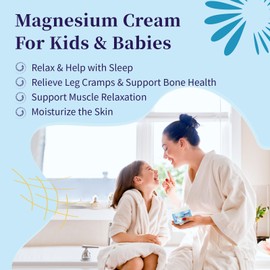 Magnesium Lotion For Kids & Babies, Bedtime Cream For Sleep, Leg Cramps, Lavender Calming Magnesium Oil Lotion For Bone & Muscle Relaxation, Apply to Feet, Legs, Body, 4 OZ.
