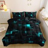 Neon Turquoise Black Comforter Set Queen Geometric Kids Bedding Set,3