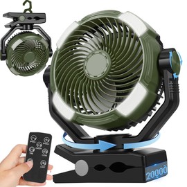 DUKUSEEK 20000mAh Clip On Fan with LED Light, 9-inch 60Hrs Portable Camping Fan with Sturdy Clamp, 360° Oscillating Personal Desk Fan for Office, Worksite, Golf - Regargeable Battery Powered USB Fans