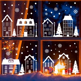 Window Stickers Christmas White Houses VDSOW Window Sticker Christmas Village Window Sticker Christmas White Winter Village Snowflakes Window Sticker Christmas Window Decoration