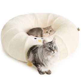 EHEYCIGA Cat Tunnel Bed for Indoor Cats, Cute Cat Donut Toy Tunnel for Small Large Cats with Washable Circle Cushion, Peekaboo Pet Cave Play Tunnel for Kitten, Puppy, Rabbit