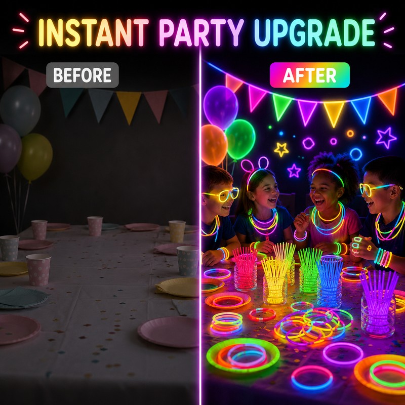 100-Pack Glow Sticks for Party Favors – Connectable Light Up