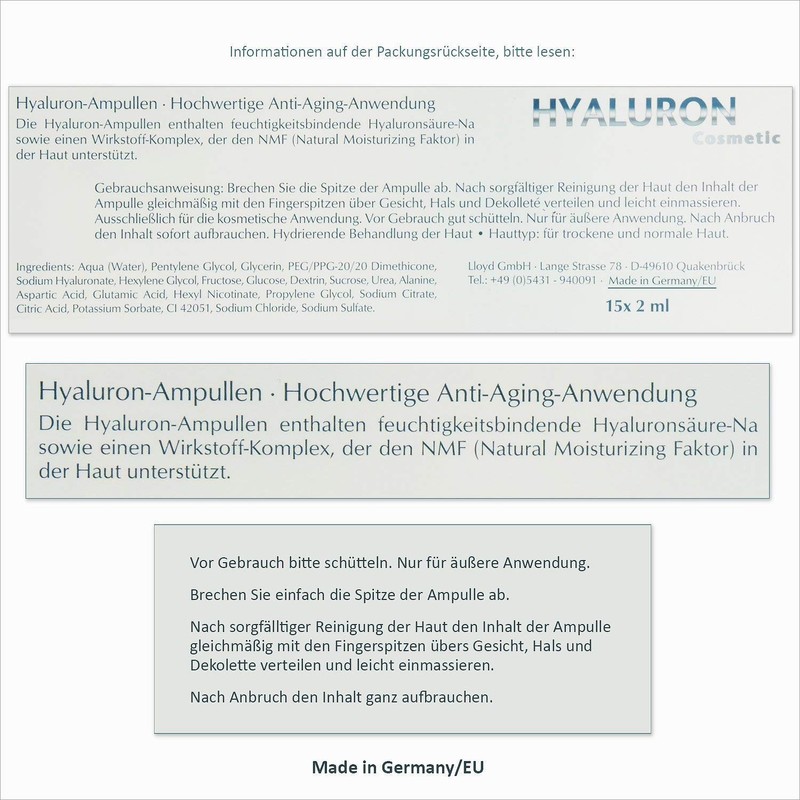 BIO-VITAL Hyaluronic Cosmetic 15 Ampoules of 2 ml Hyaluronic Acid