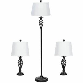 Set of 2 Table Lamps and 1 Floor Lamp with Fabric Shadescolor: as show Color