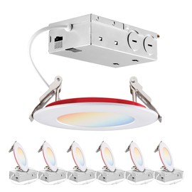 PARMIDA (6 Pack) 4 Inch 2HR Fire Rated LED Recessed Light, ETL, 5 Color Selectable 2700/3000/3500/4000/5000K, 9W Dimmable Ultrathin Canless Wafer Slim Panel Downlight, Wet/IC Rated, No Tenmat Needed