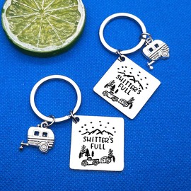 2Pcs Shitter's Full Keychain Happy Camper RV Trailer Gifts Funny Camper Keyring Camper Jewelry for Women Men Friends Christmas Birthday Gifts for Outdoor Adventure Traveller Gifts Vacation Jewelry