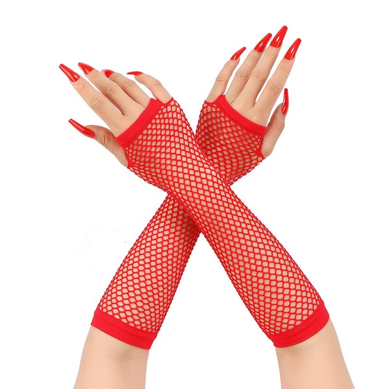 Seeksmile Women's Girls 80's Theme Party Emo Fingerless Arm Fishnet