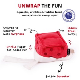 CHEWFFON Dog Squeaky & Crinkle Toy, Plush Puppy Snuffle Toy with Gift Box Design, Interactive Treat Dispensing Puzzle Toys, Suitable for All Breeds