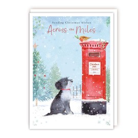 Tracks Publishing Across the Miles Christmas Card - Dog and Robin by Snowy Postbox - Eco-Friendly