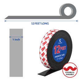 APPLAB Magnetic Tape, 12 Feet Magnet Tape Roll (1' Wide x 12 ft Long), with 3M Strong Adhesive Backing. Perfect for DIY, Art Projects, whiteboards & Fridge Organization