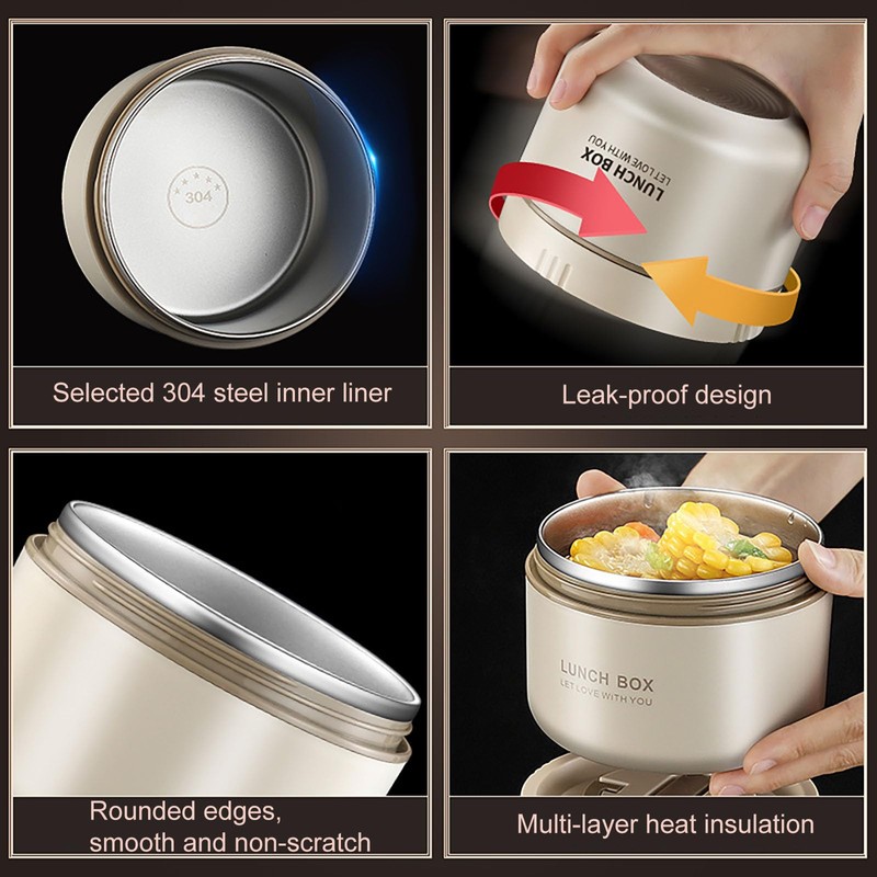 Thermal Container, Stainless Steel Warming Container, BPA-Free Food Container, Equipped
