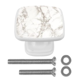 IEKDJFNGHS 4 PCS Marble Texture White Crystal Glass Drawer Knob Pull Handle 30mm Ergonomic Square Furniture Cabinet Handle for Kitchen Dresser Cupboard Wardrobe