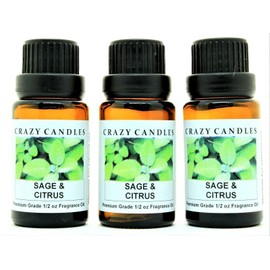 Crazy Candles Sage & Citrus (Made in USA) 3 Bottles 1/2 FL Oz Each (15ml) Premium Grade Scented Fragrance Oil