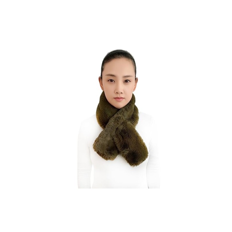 Faux Fur Pull-Through Women's Winter Neck Scarf Rectangle Fluffy (Army