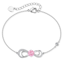 CDE Women's Copper Heart White Gold Bracelet Birthstone Bracelet Women's Jewellery Mother's Day Valentine's Day Birthday Christmas Gifts for Women Girlfriend Mum, Copper, Cubic Zirconia