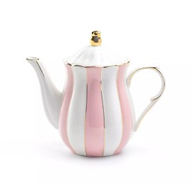 Grace Teaware Pink and White Scallop Fine Porcelain Teapot