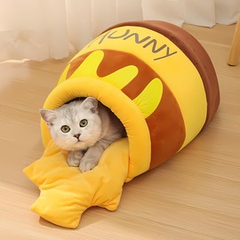 Cozy Honeypot Shaped Cat Bed with Removable Mat - Washable, Super Soft, and Warm Indoor Nest for Kittens and Puppies