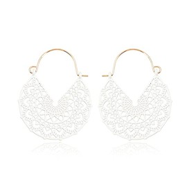 Bohemian Colorful Cute Dangle Earrings Vintage Boho Lightweigt Hollow Out Multiple Colors Hoop Dangling Earrings For Women Beach Gifts Jewelry-A White