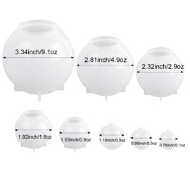SHOSKY 8 PCS Sphere Silicone Resin Mold, Upgraded One-Piece 3D Seamless Globe Epoxy Resin Molds, Large Ball Shape Resin Mold for Flowers Preservation, Jewelry, Soap, Candle, Home Decor
